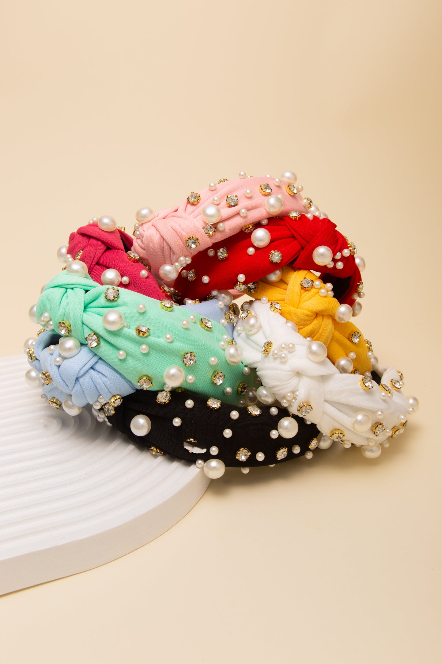 Elizabeth Rhinestone and Pearl Embellished Top Knot Headband
