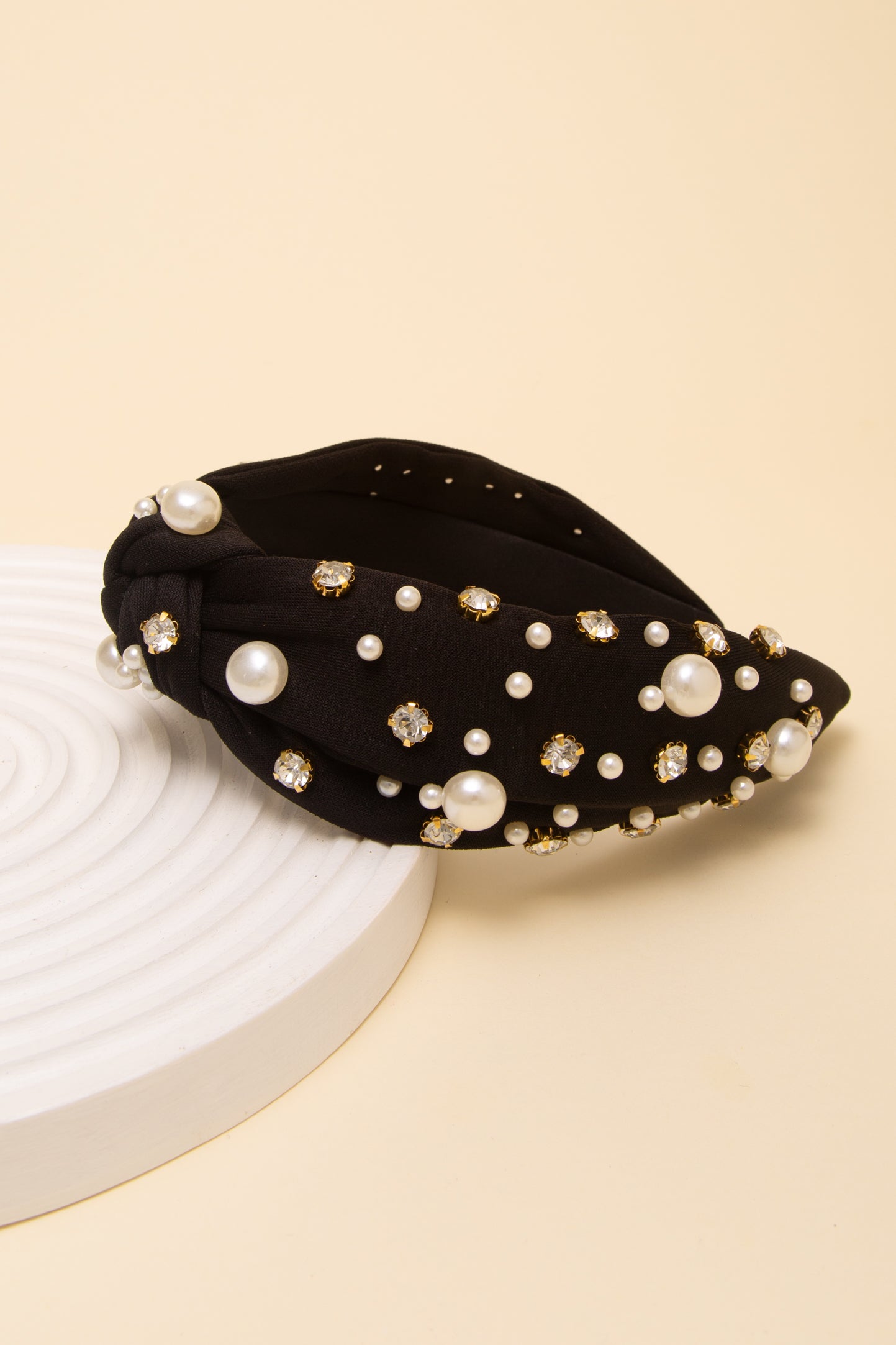 Elizabeth Rhinestone and Pearl Embellished Top Knot Headband