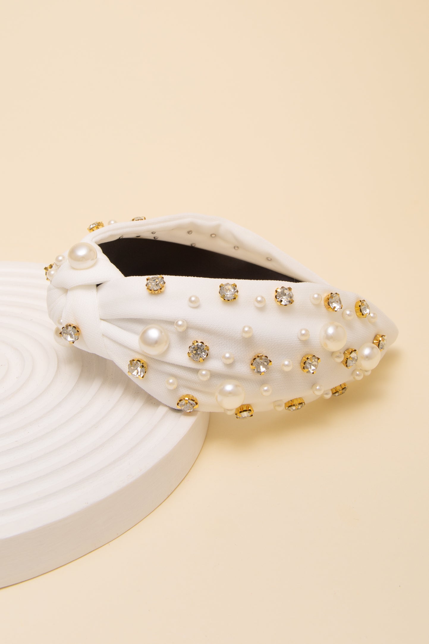 Elizabeth Rhinestone and Pearl Embellished Top Knot Headband