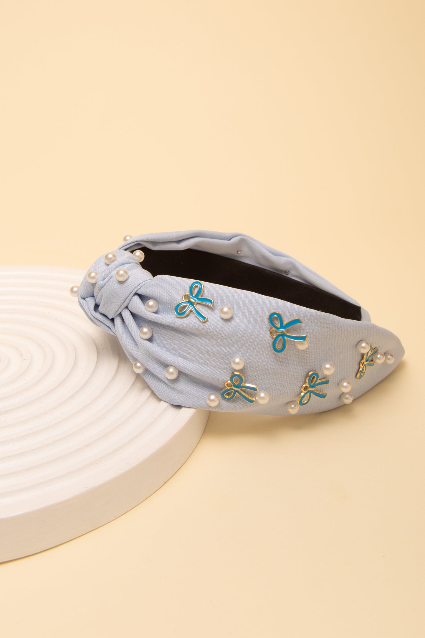 Lily Pearl and Bow Embellished Top Knot Headband