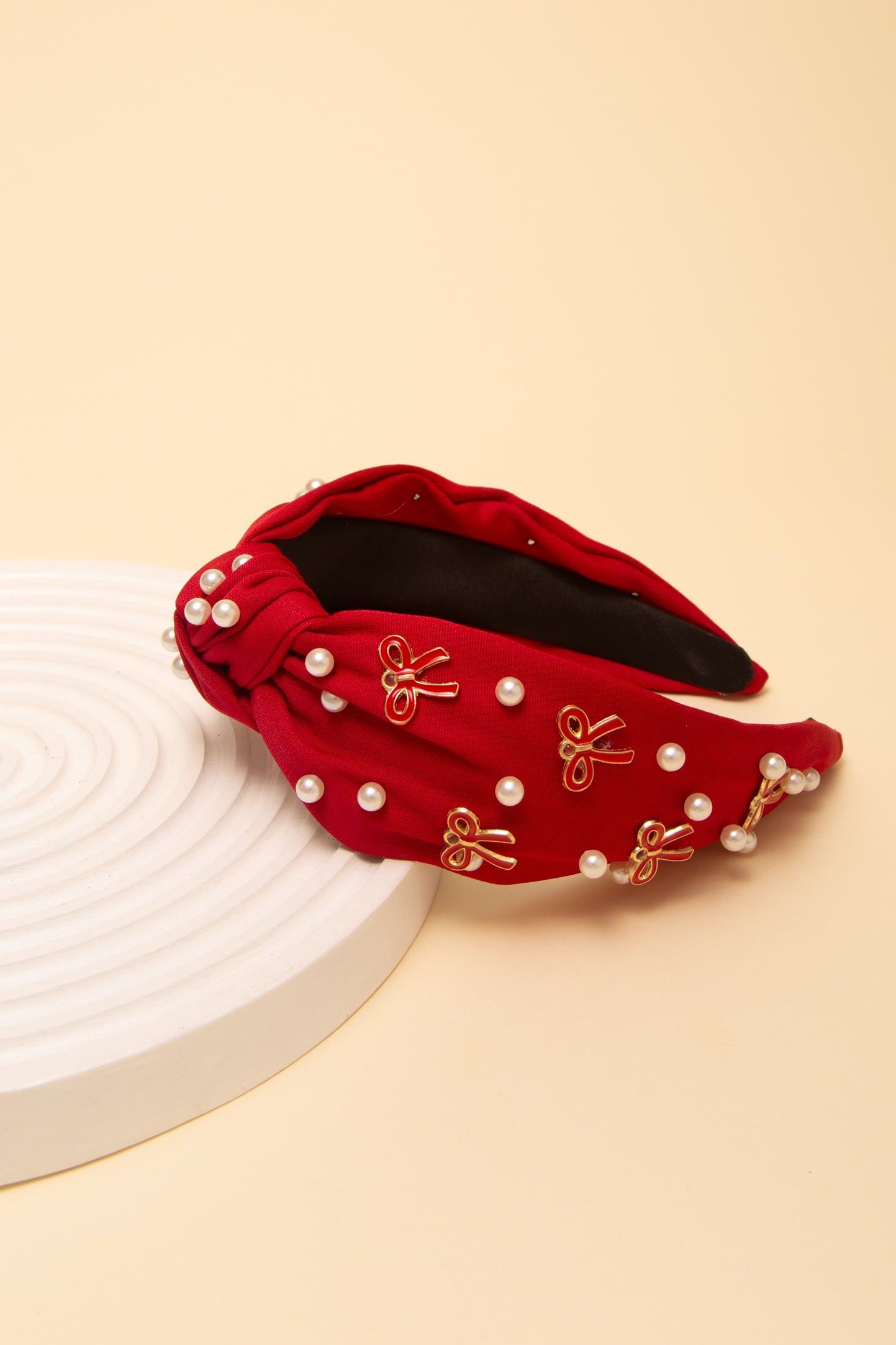 Lily Pearl and Bow Embellished Top Knot Headband