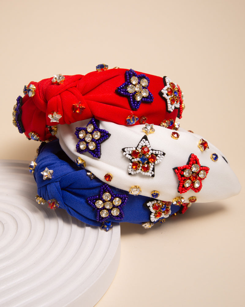 Jane American Flag Seed Bead Crystal Embellished Headband