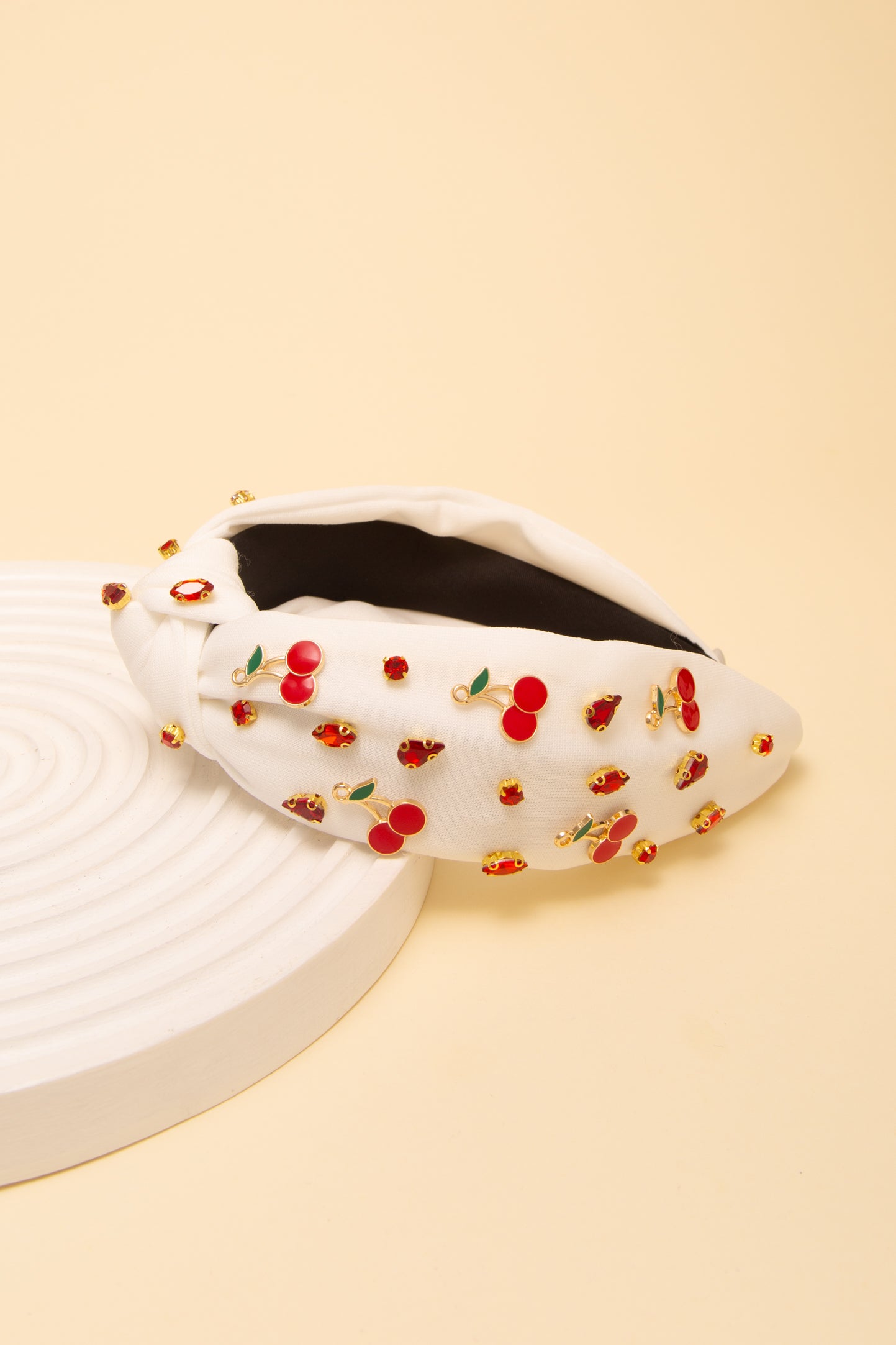 Emily Rhinestone and Cherries Embellished Top Knot Headband