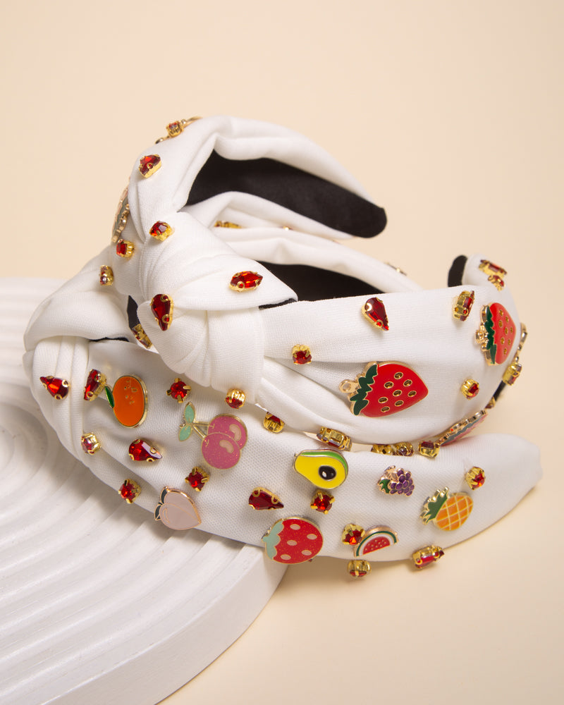 Sadie Fruit Enamel Charm Crystal Embellished Top Knotted Headband