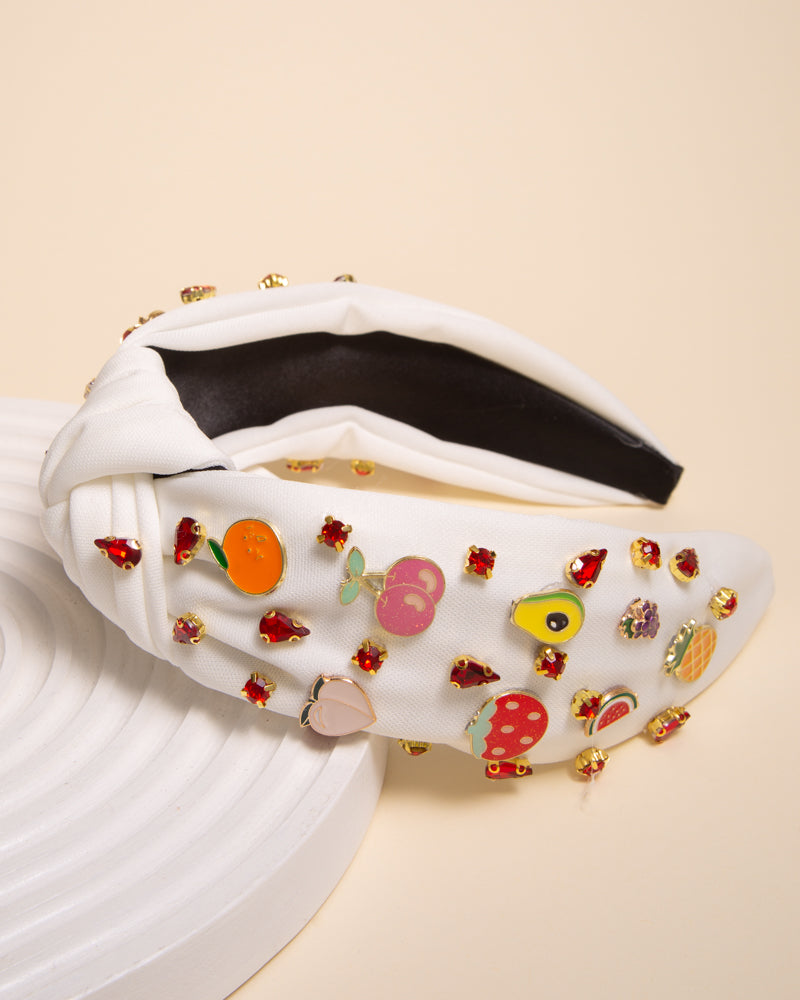 Sadie Fruit Enamel Charm Crystal Embellished Top Knotted Headband