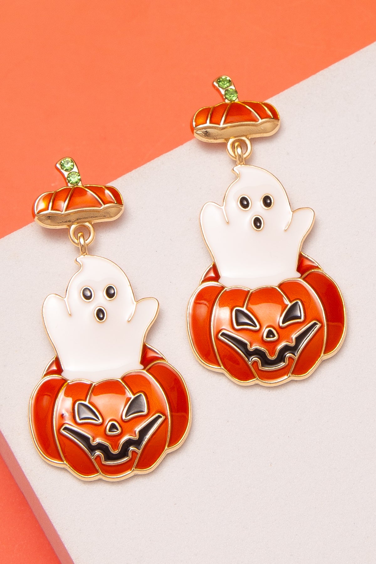 Jane Halloween Ghost And Jack O Lantern Pumpkin Drop Earrings