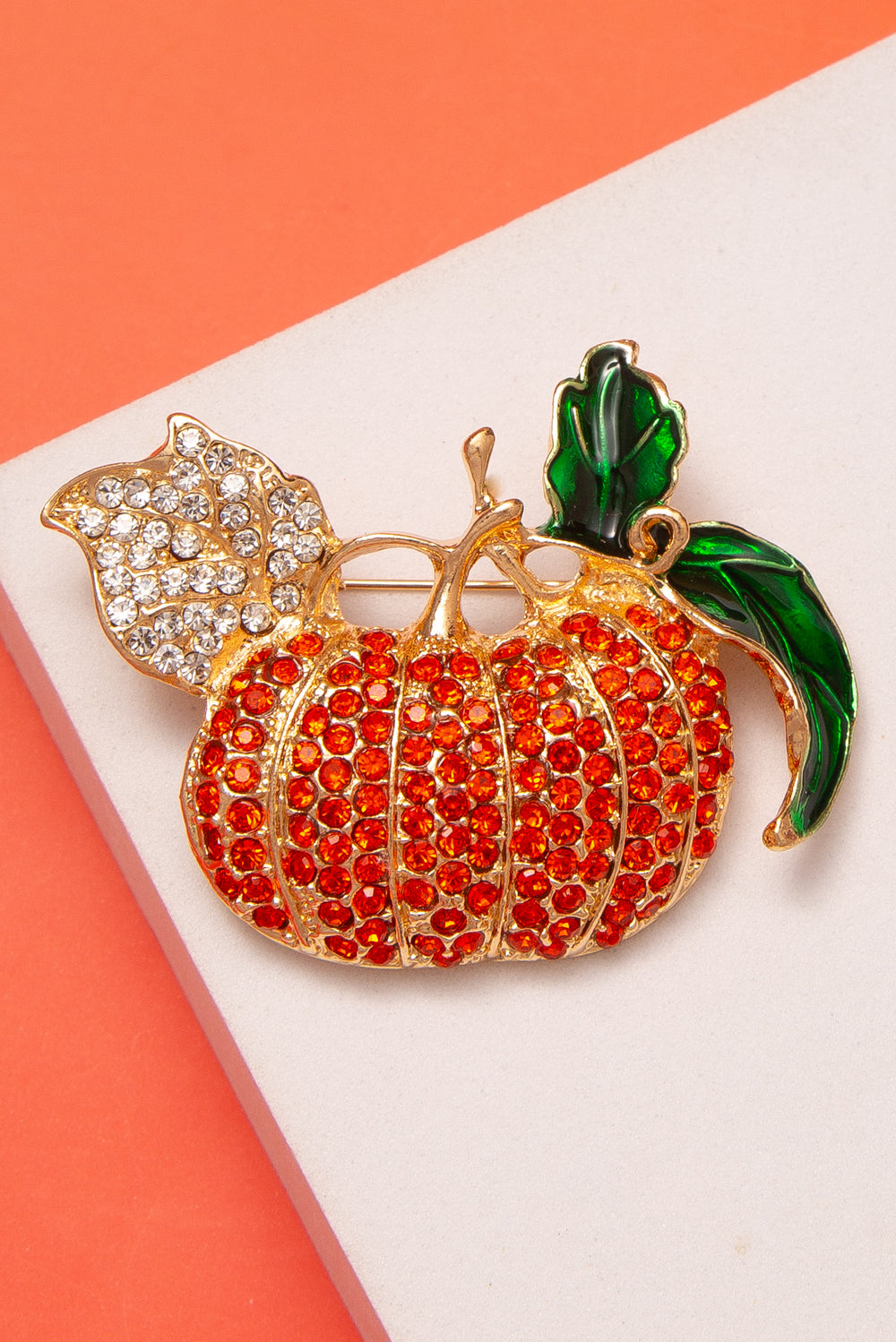 Sienna Halloween Crystal Pave Pumpkin Brooch Pin