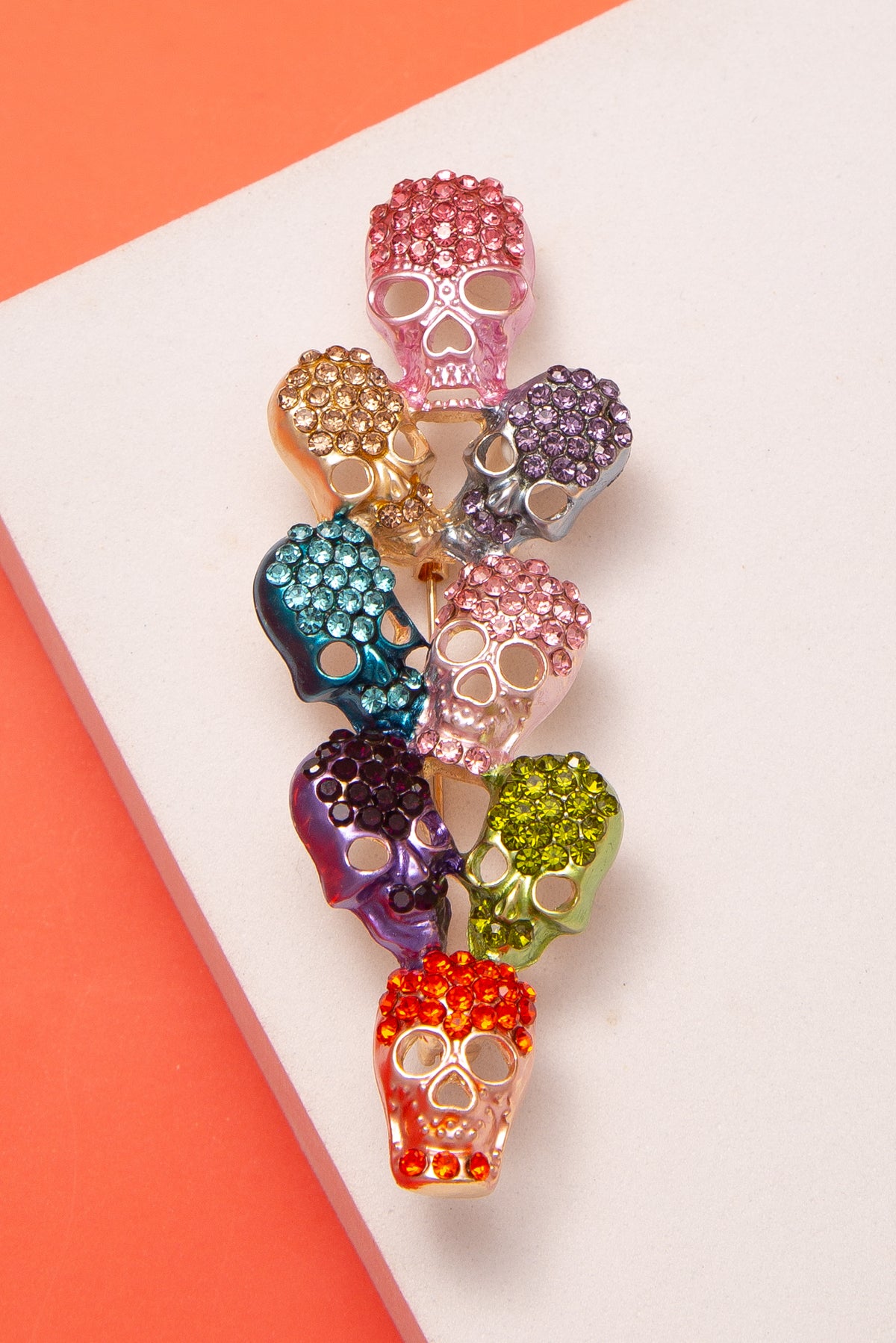 Eliza Halloween Multi Color Crystal Skull Brooch Pin