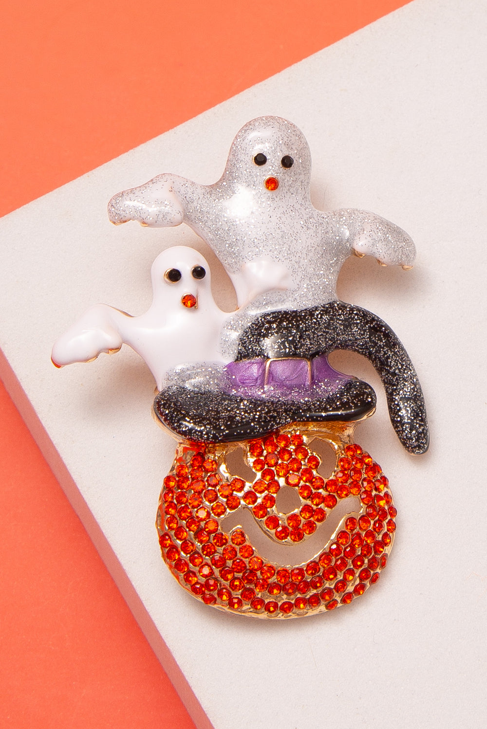 Anastasia Halloween Enamel Ghost Jack O Lantern Pumpkin Brooch