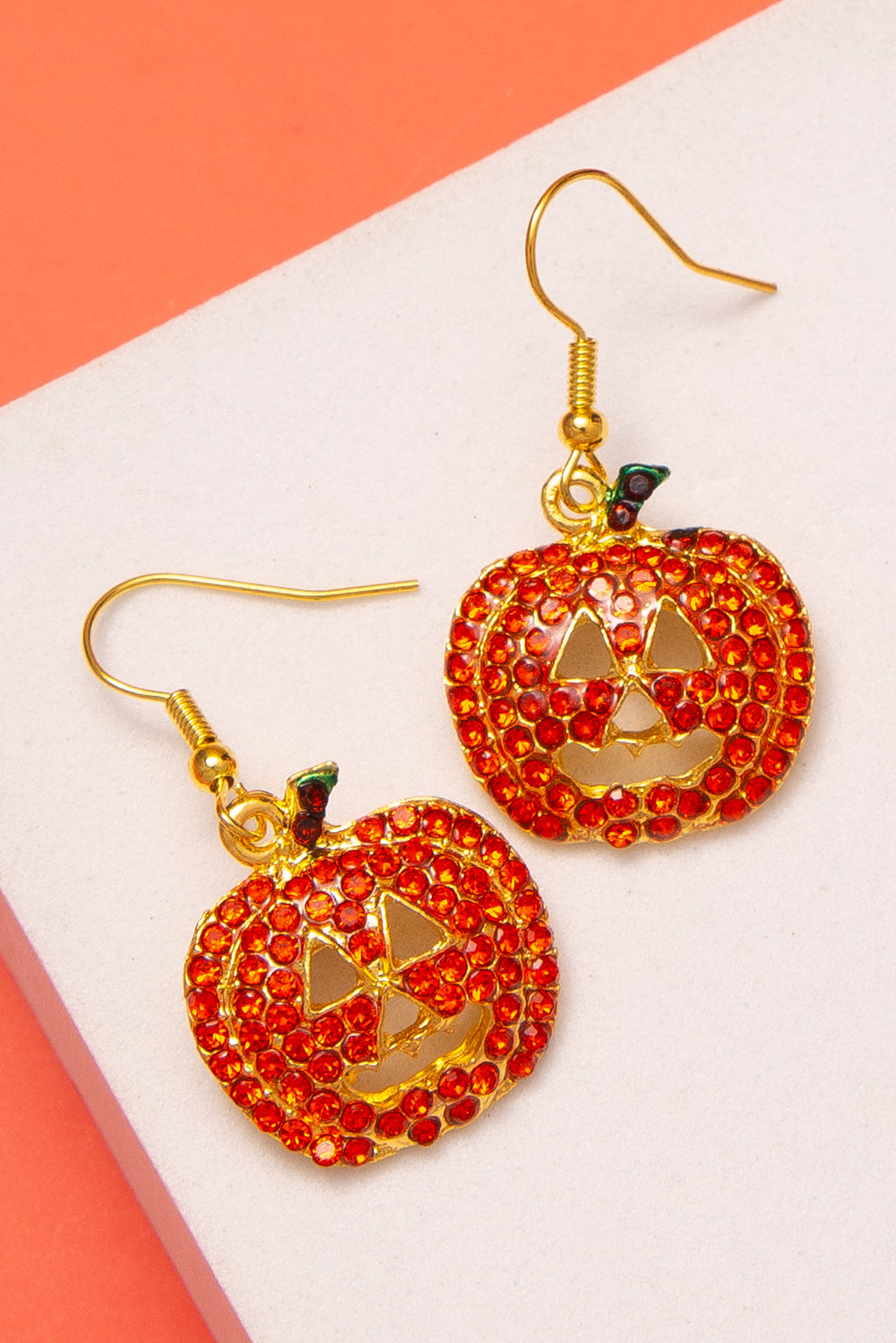 Annie Halloween Crystal Pave Jack O Lantern Pumpkin Drop Earrings