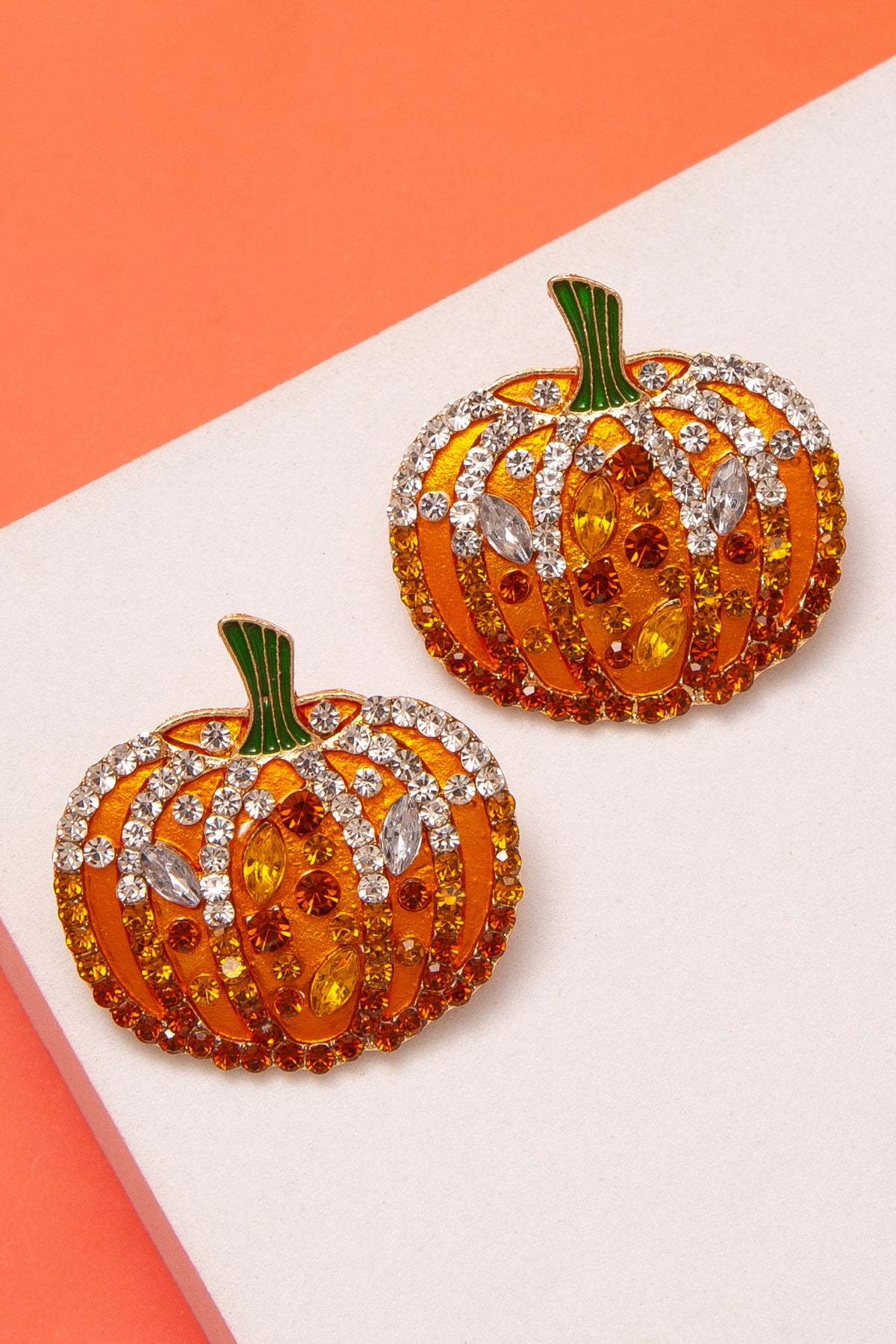 Daphne Halloween Crystal Pumpkin Post Stud Earrings