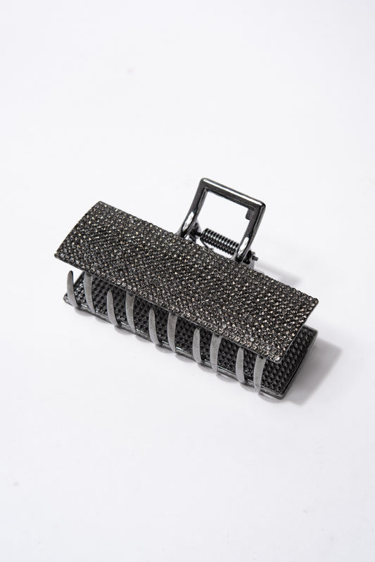 Emily Crystal Pave Rectangular Metal Hair Claw Clip | Black