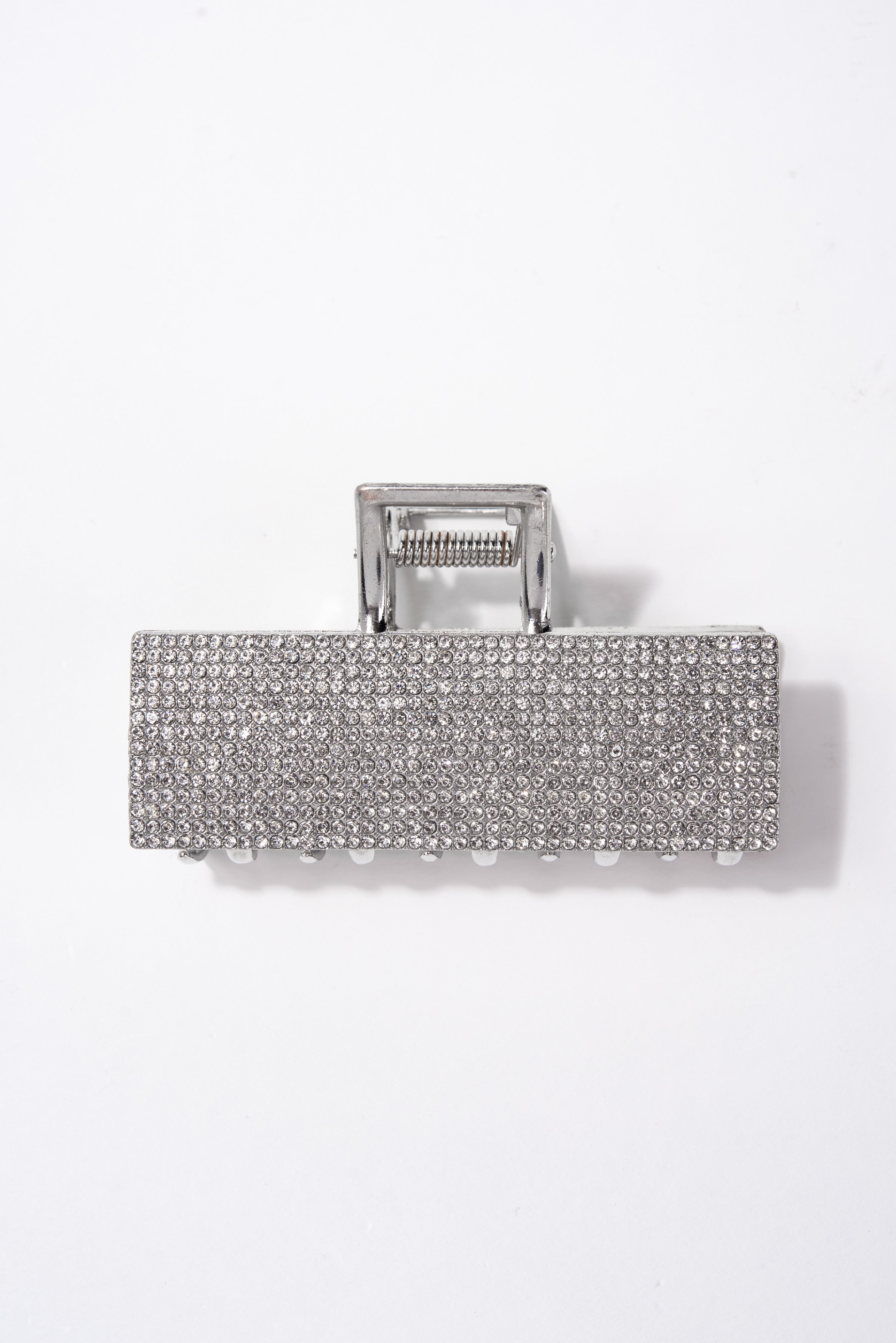 Emily Crystal Pave Rectangular Metal Hair Claw Clip | Silver