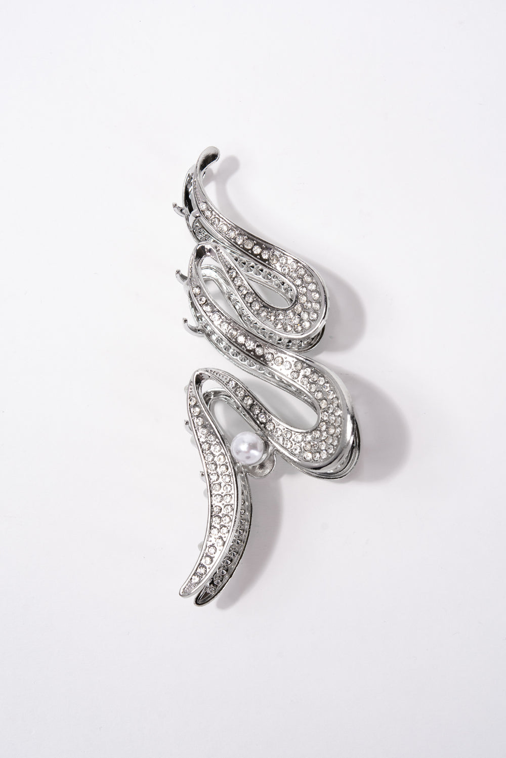 Amy Wave Rhinestone Metal Hair Claw Clip | Silver
