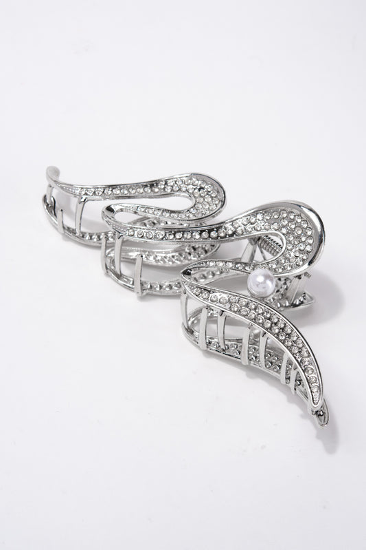 Amy Wave Rhinestone Metal Hair Claw Clip | Silver