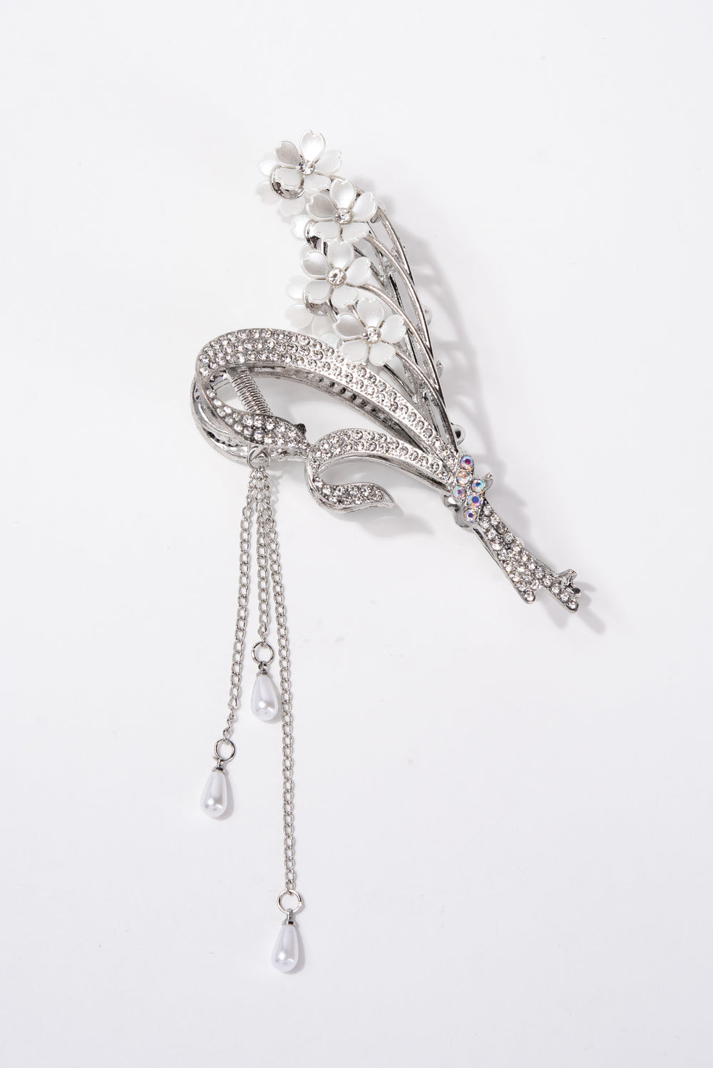 Kimberly Blossom Rhinestone Metal Hair Claw Clip | Silver