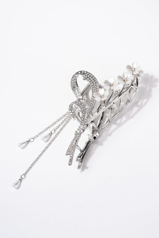 Kimberly Blossom Rhinestone Metal Hair Claw Clip | Silver