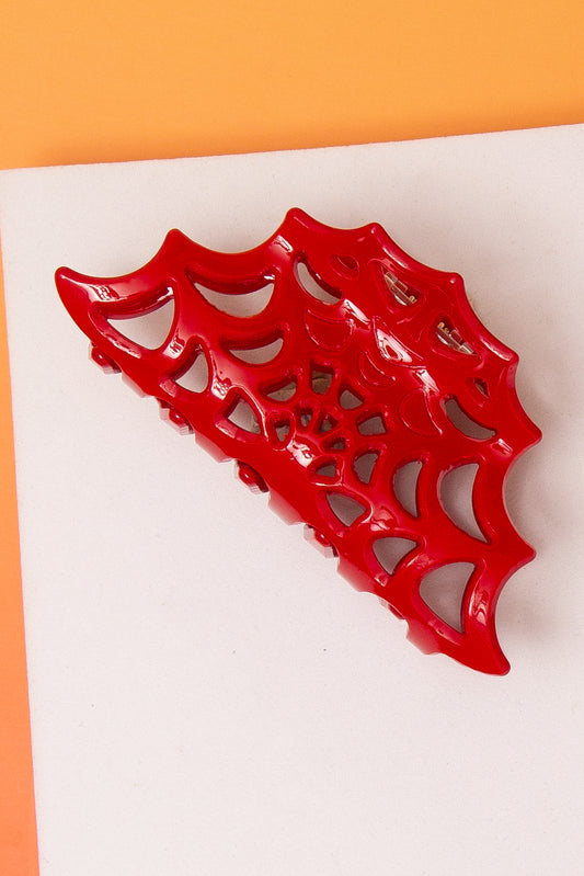 Isabelle Halloween Spiderweb Hair Clip | Red