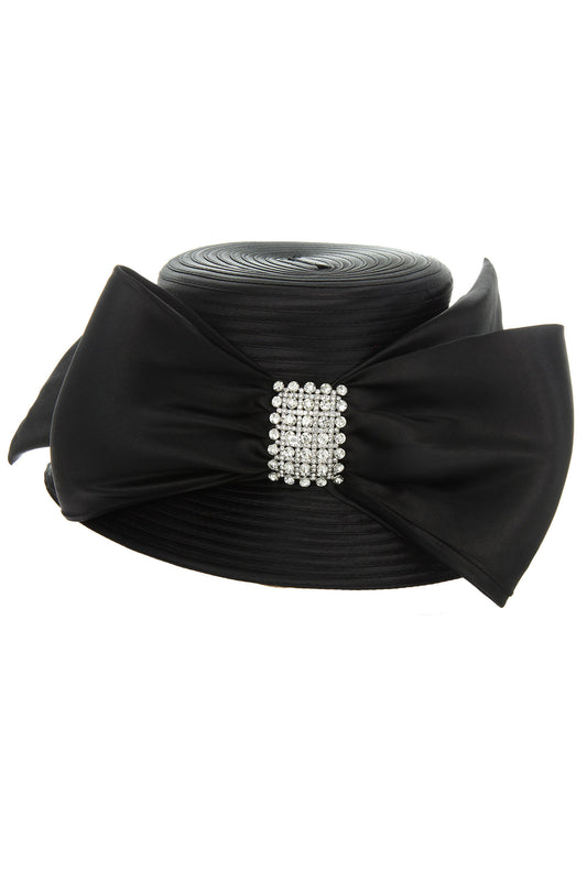 Mary Medium Rhinestone Bow Braid Floppy Hat | Black