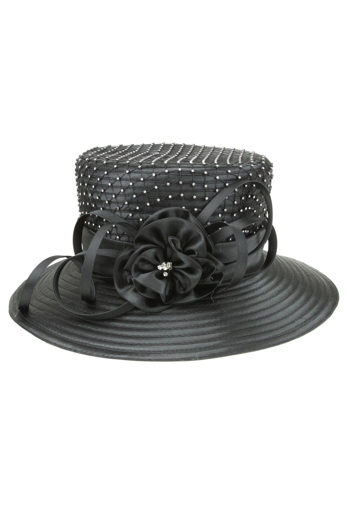 Layla Stone Studded Rose Bow Braid Hat | Black