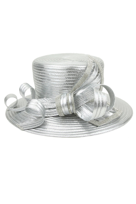 Vera Rhinestone Embellished Bow Loop Statement Church Hat | Silver