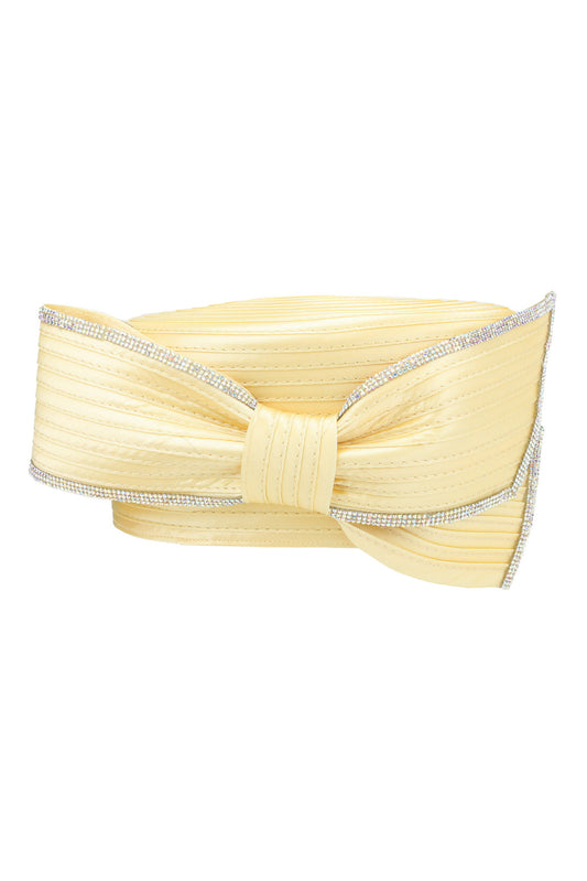 Luna Large Rhinestone Satin Bow Pillbox Braid Hat