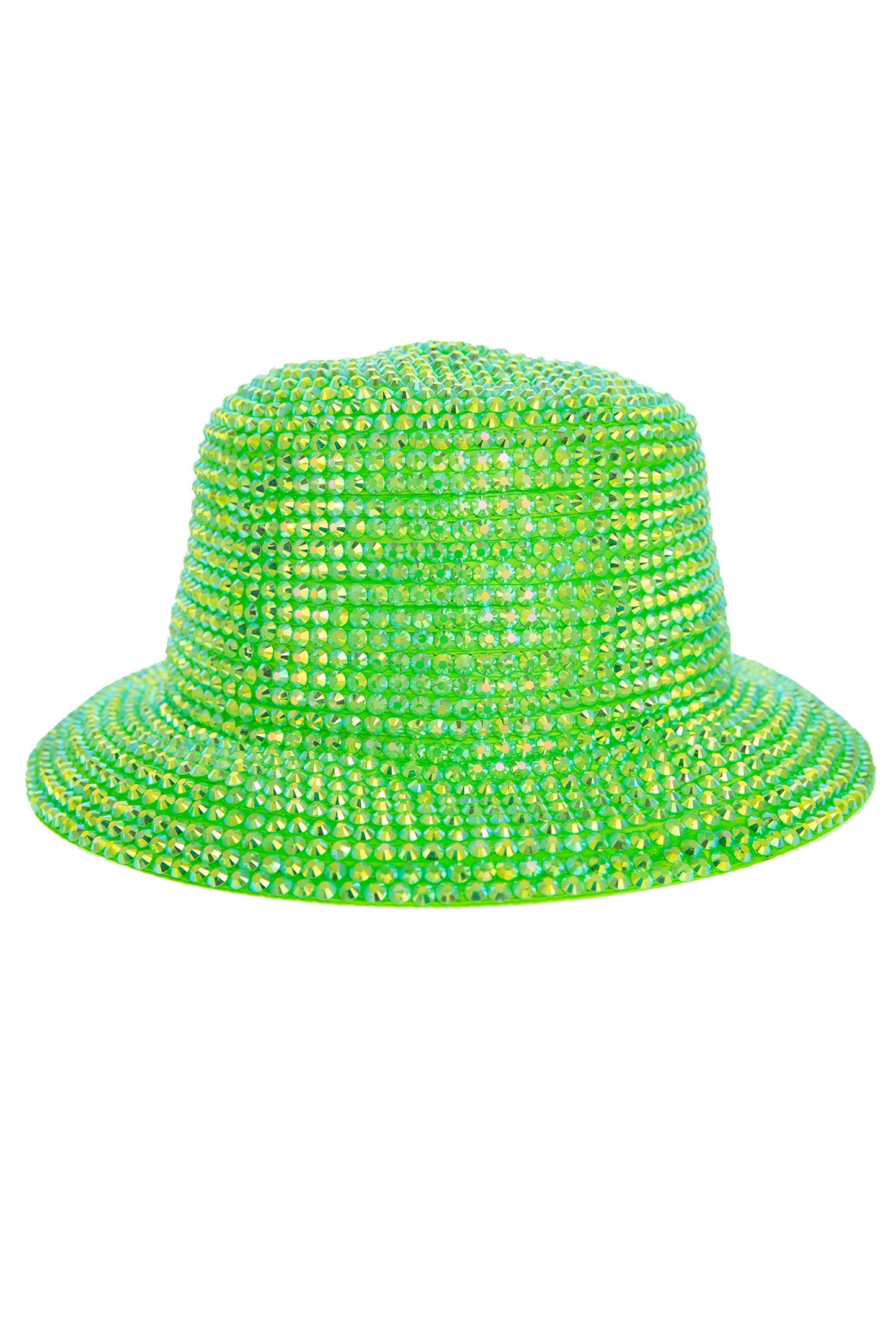 Ava Fully Embellished Rhinestone Stud Bucket Hat | Lime