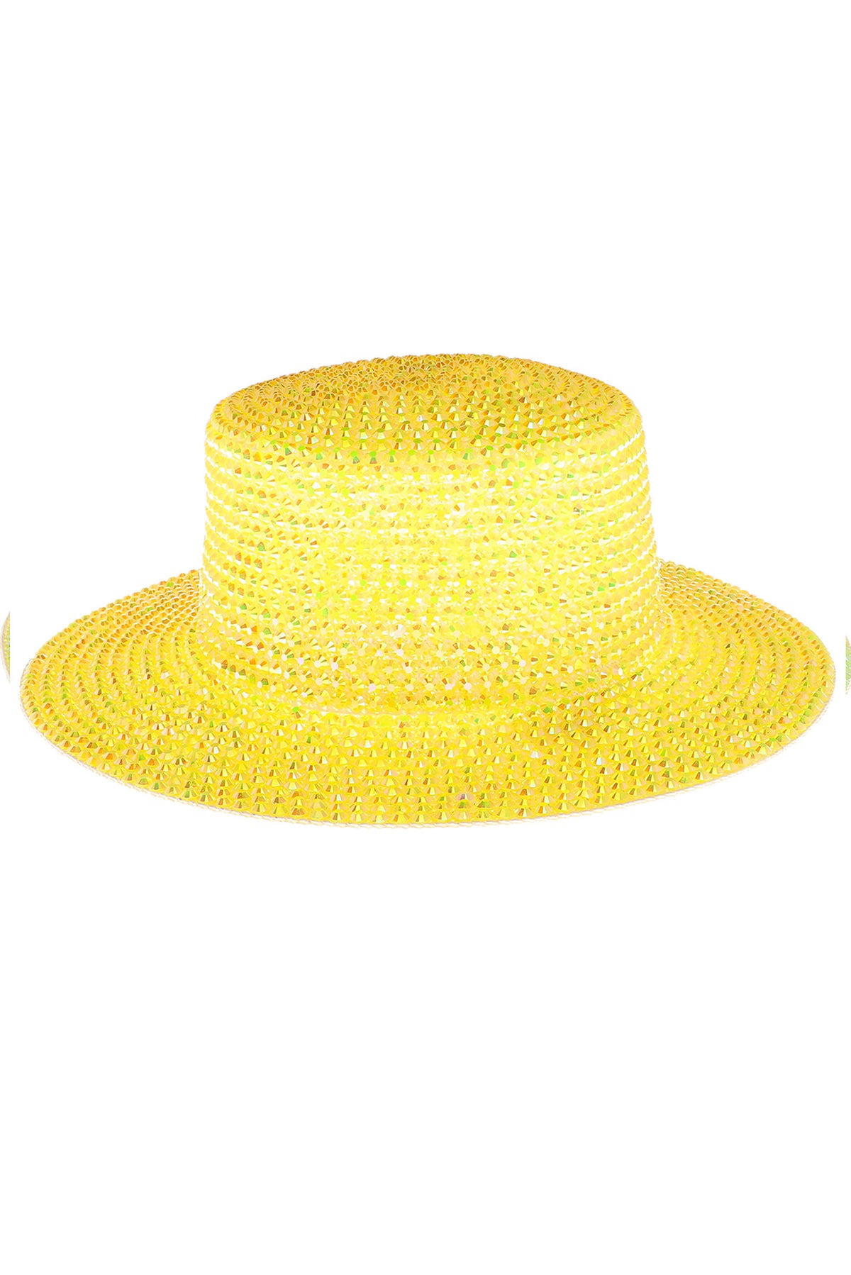 Sofia Metallic Chrome Studded Flattop Hat | Yellow