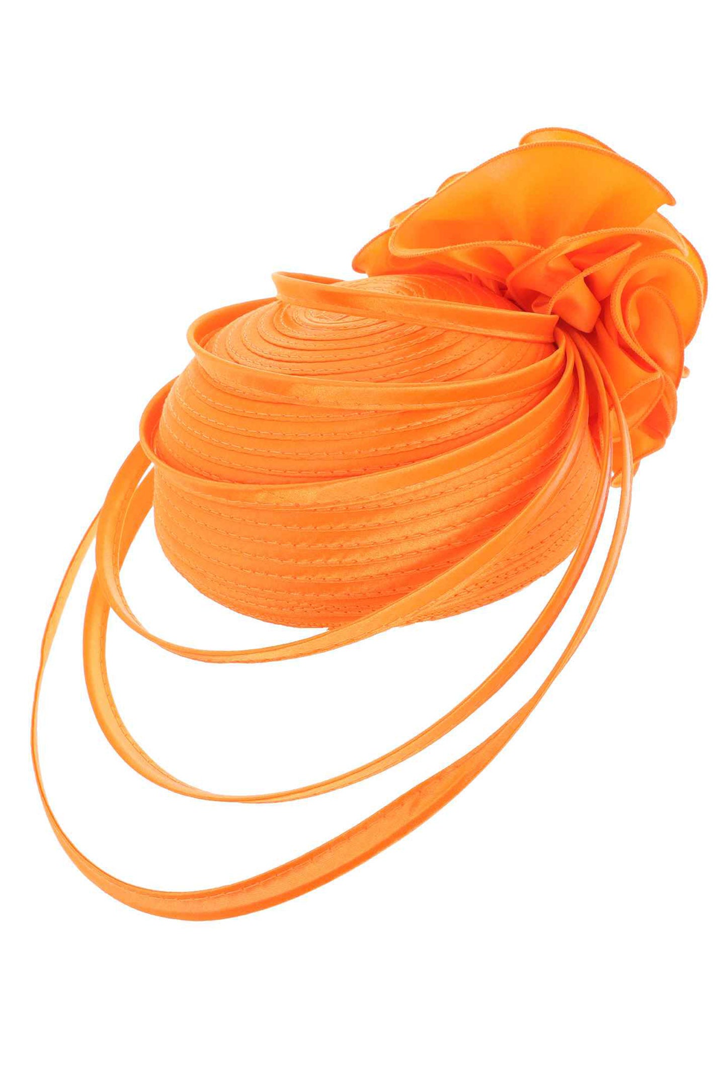 Scarlett Ribbon Flower Pillbox Braid Hat w/ Floating Ribbon Loops | Orange
