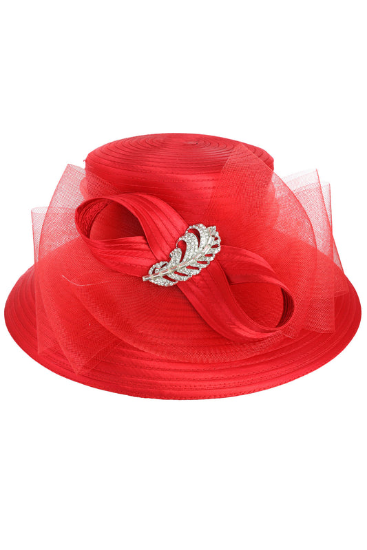 Valerie Dressy Brooch Ribbon Hat | Red
