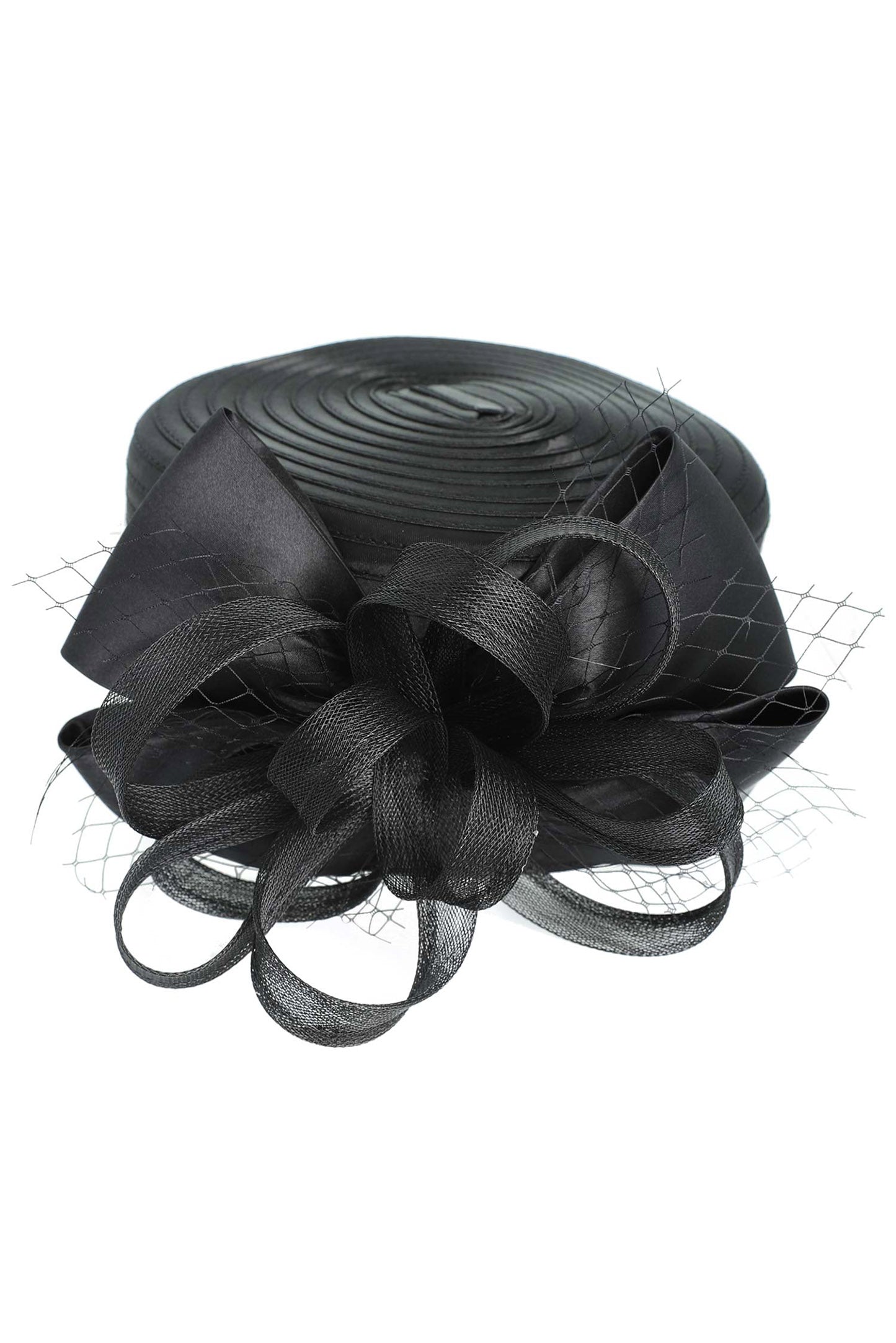 Selena Ribbon Metallic Dressy Netted Pill Box Braid Hat | Black