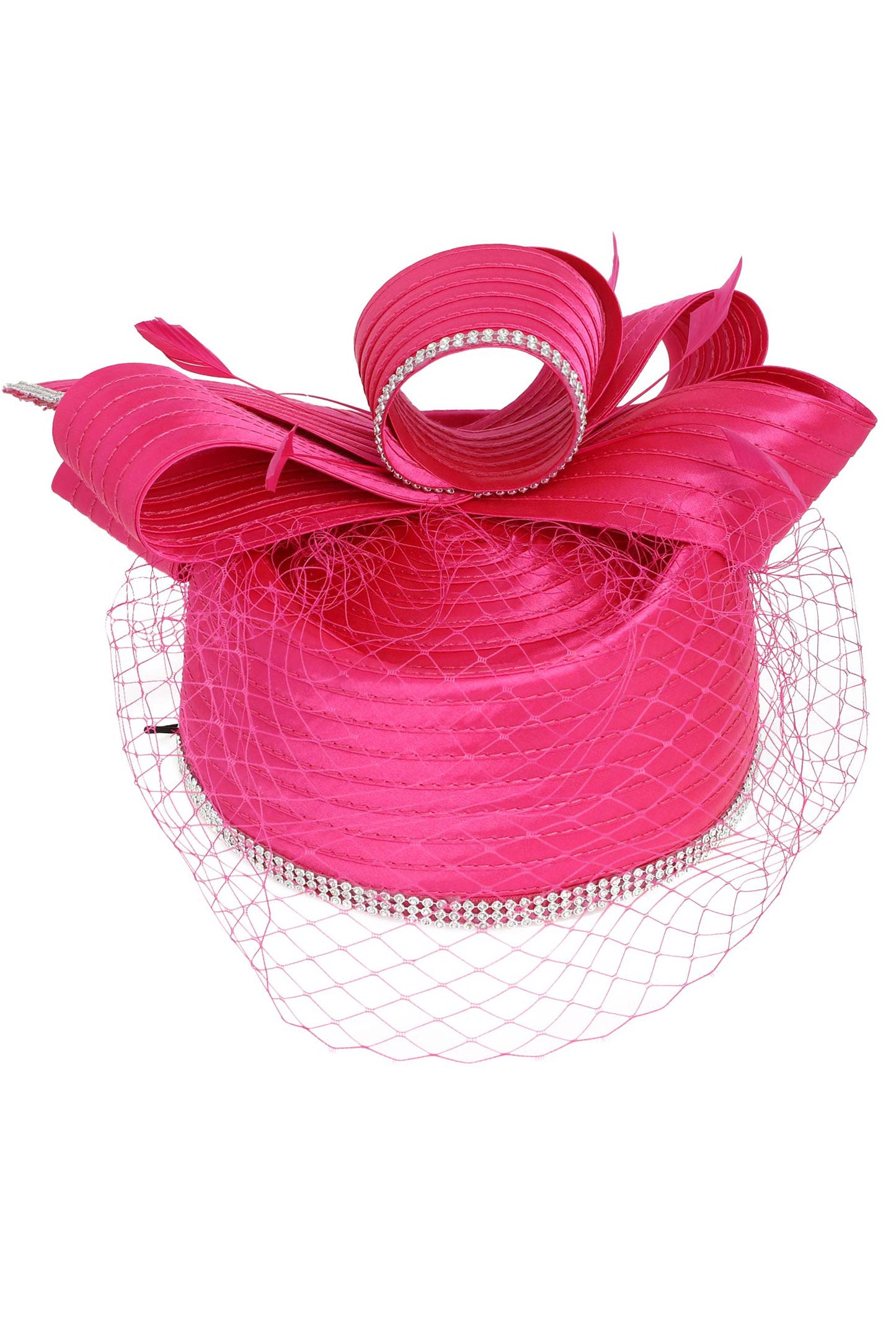 Lilly Ribbon Metallic Dressy Netted Pill Box Braid Hat | Fuchsia