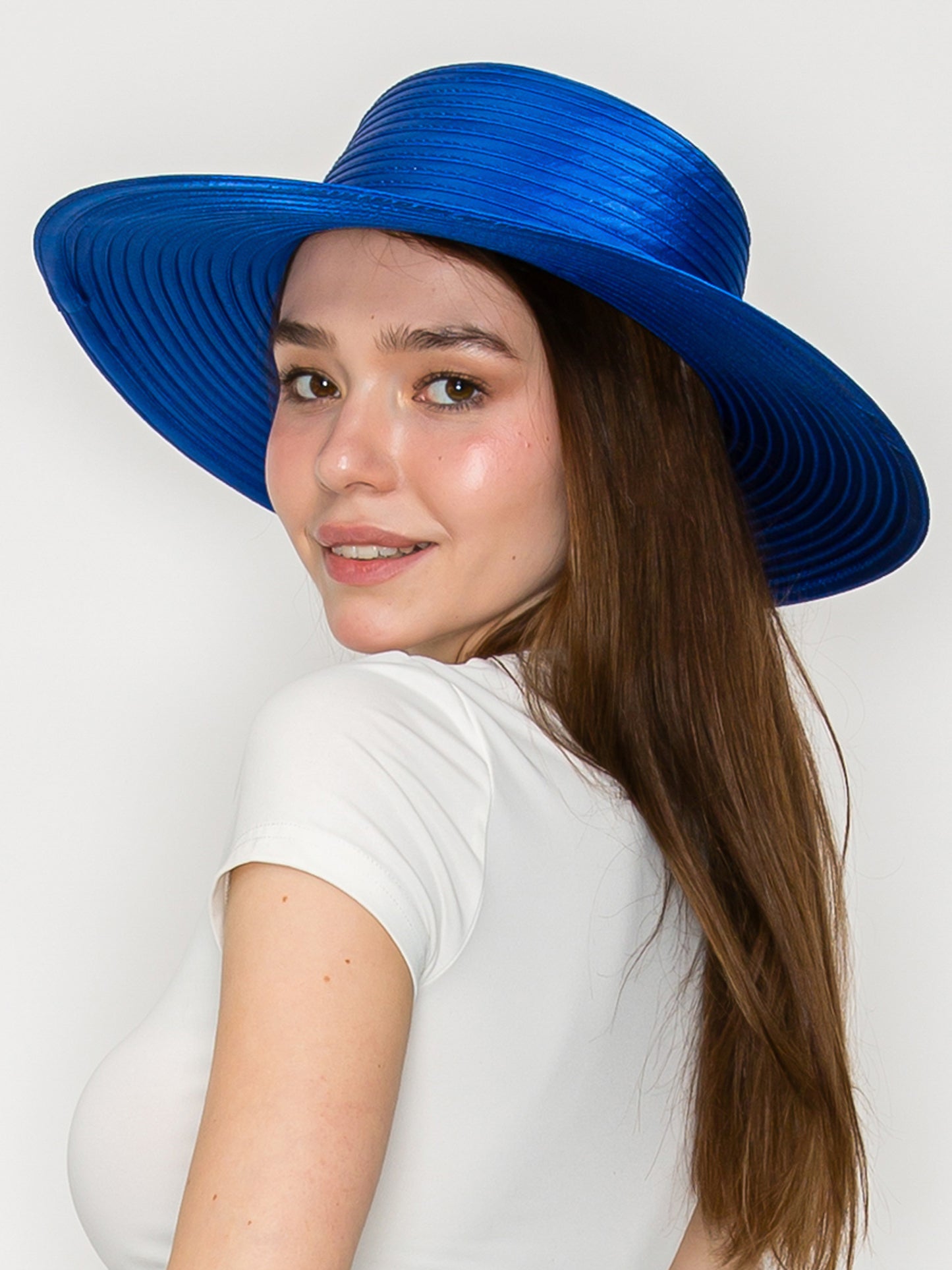 Layla Vibrant Color Down Wide Brim Paper Braid Hat