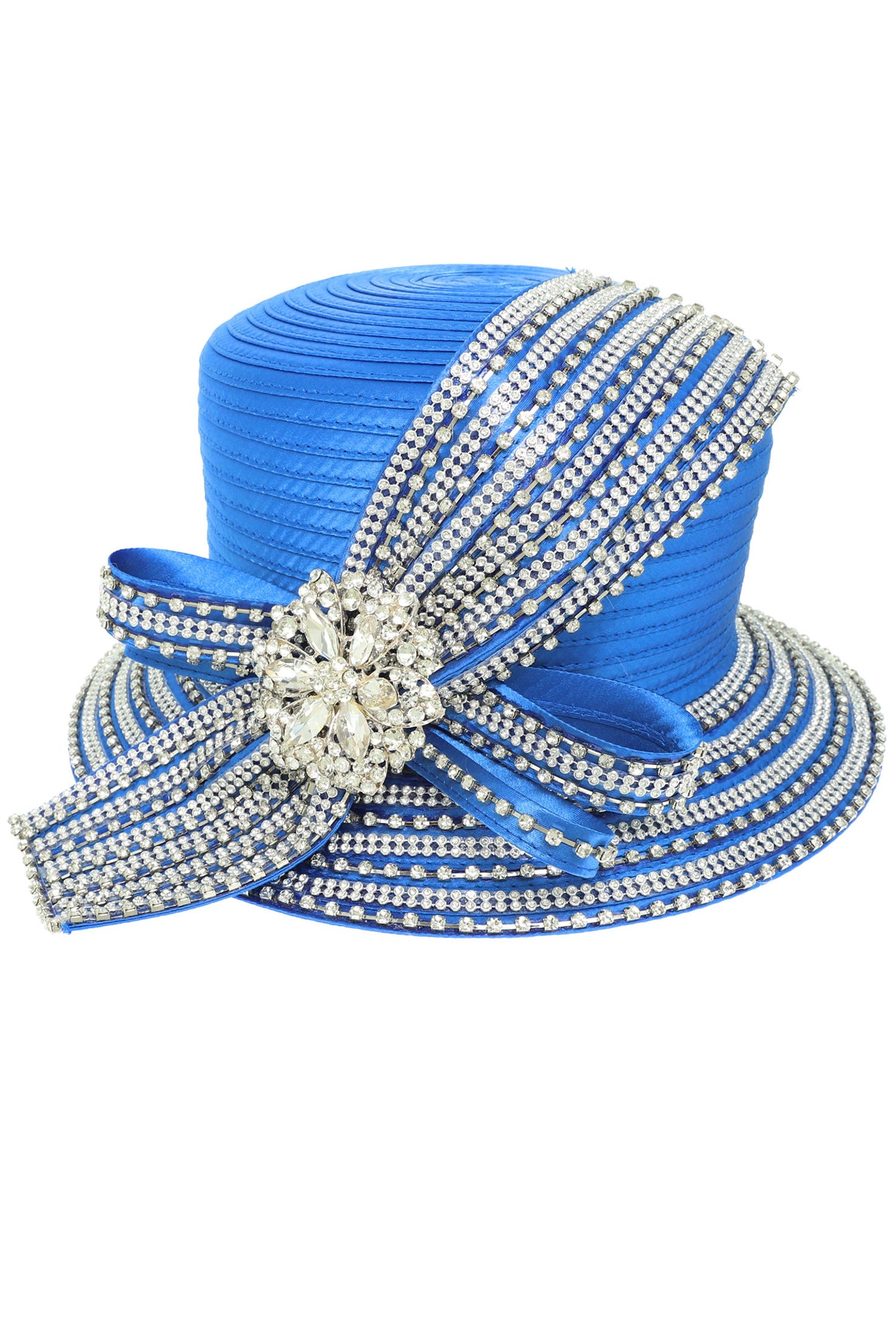 Lucy Down Brim Paper Braid Hat with Large Decorative Crystal | Blue