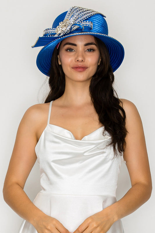 Lucy Down Brim Paper Braid Hat with Large Decorative Crystal