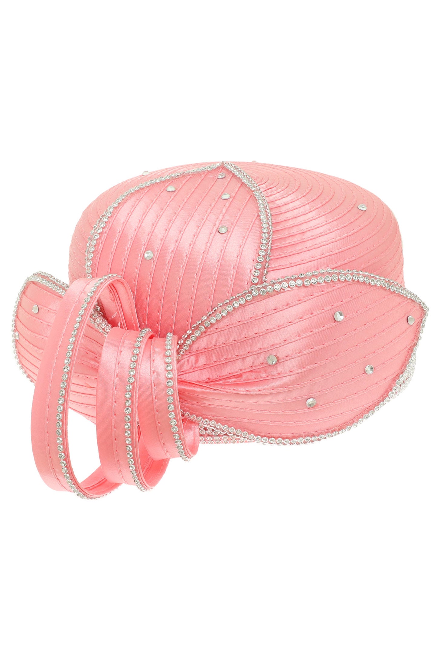 Josephine Paper Braid Pillbox Hat with Large Rhinestone Petal Design | Pink