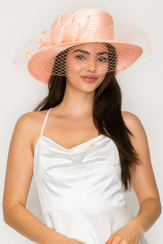 Ruby Rhinestone Studded Bow Netted Paper Braid Dress Hat