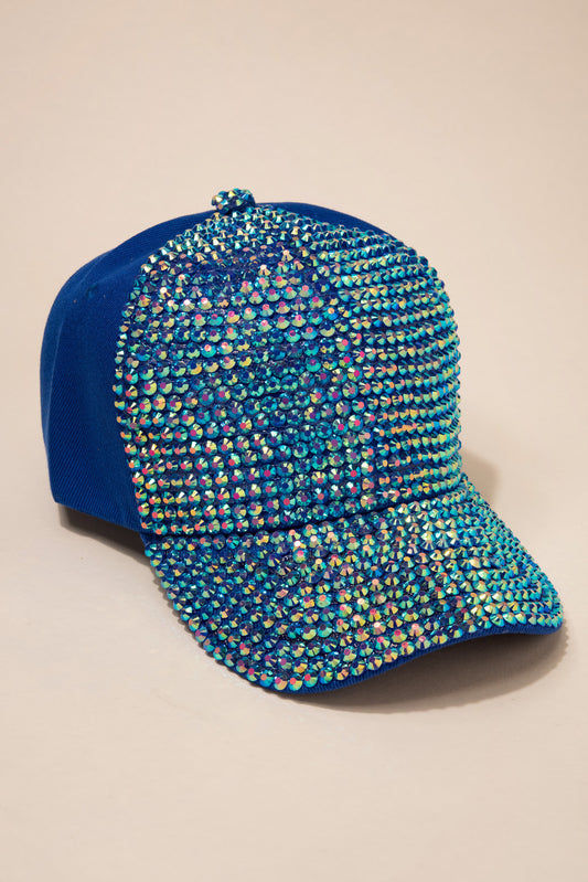 Front Bejeweled Rhinestone Cap | Royal Blue
