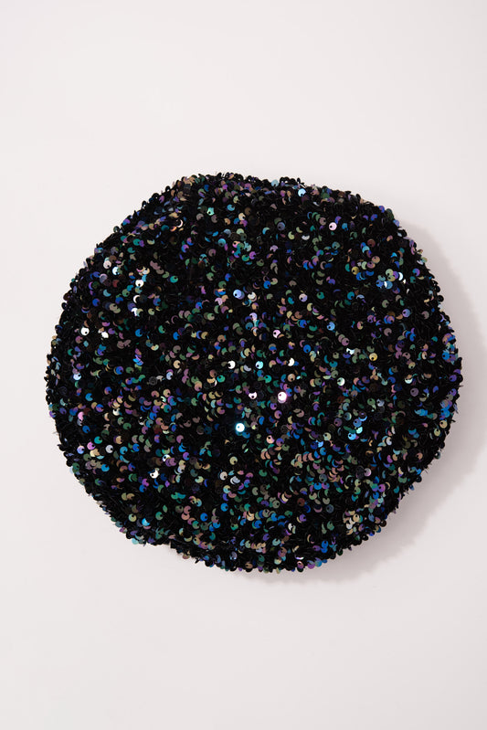 Jade Sparkly Sequin Beret Cap | Navy