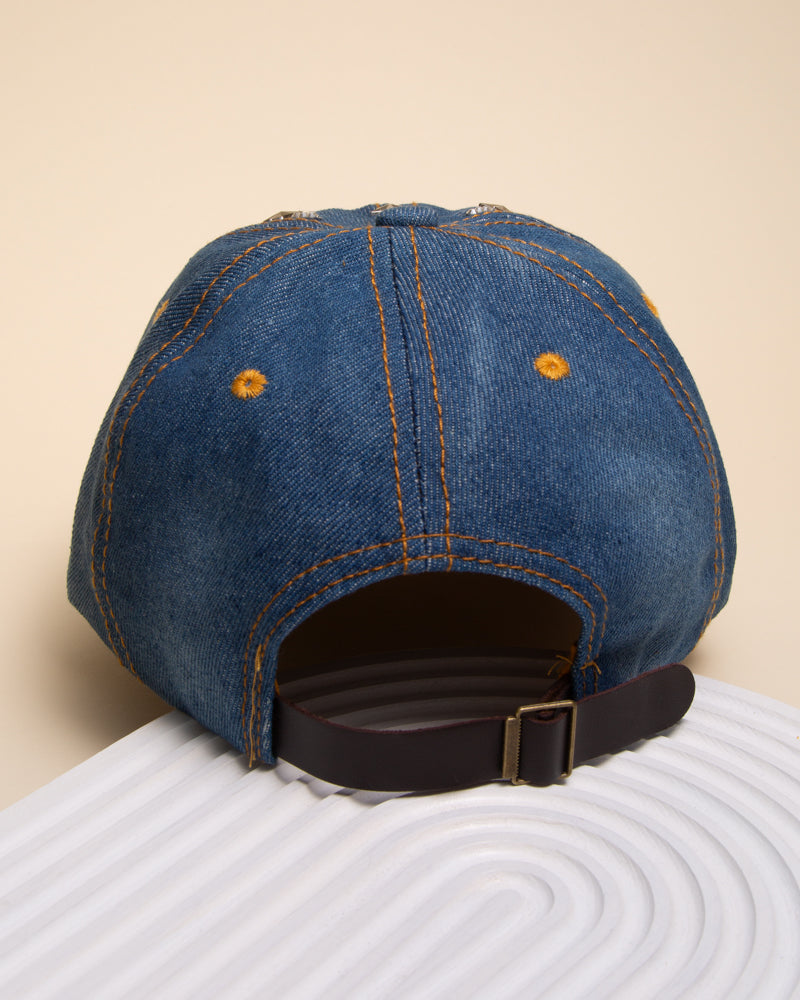 Mandy Distressed Denim Rhinestone Stars Baseball Cap