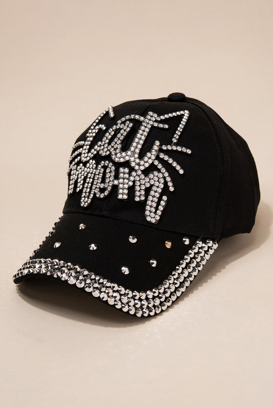 Cat Mom Cap with 3 Line Jewels | Black