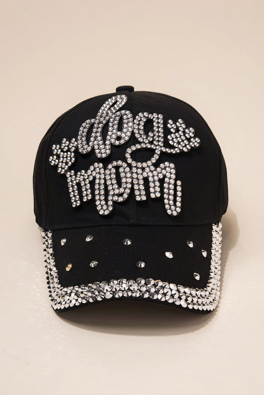 Dog Mom Cap with 3 Line Jewels | Black