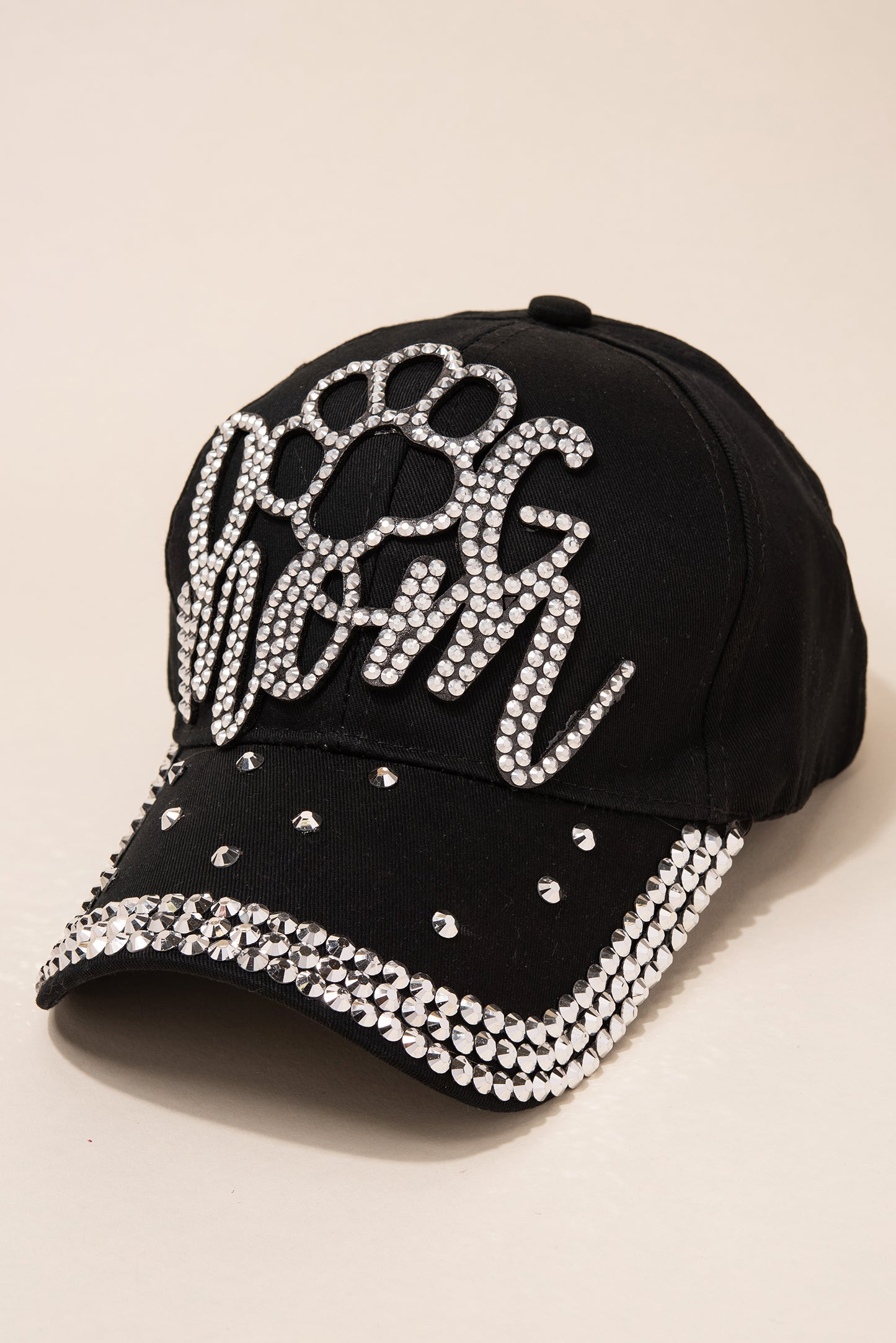 Large Paw Dog Mom Cap with 3 Line Jewels