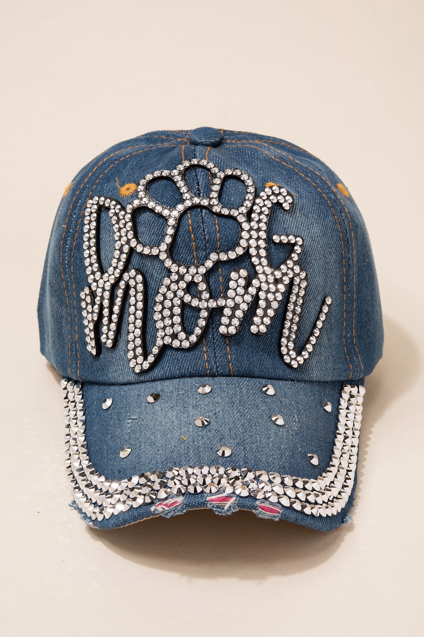 Large Paw Dog Mom Cap with 3 Line Jewels
