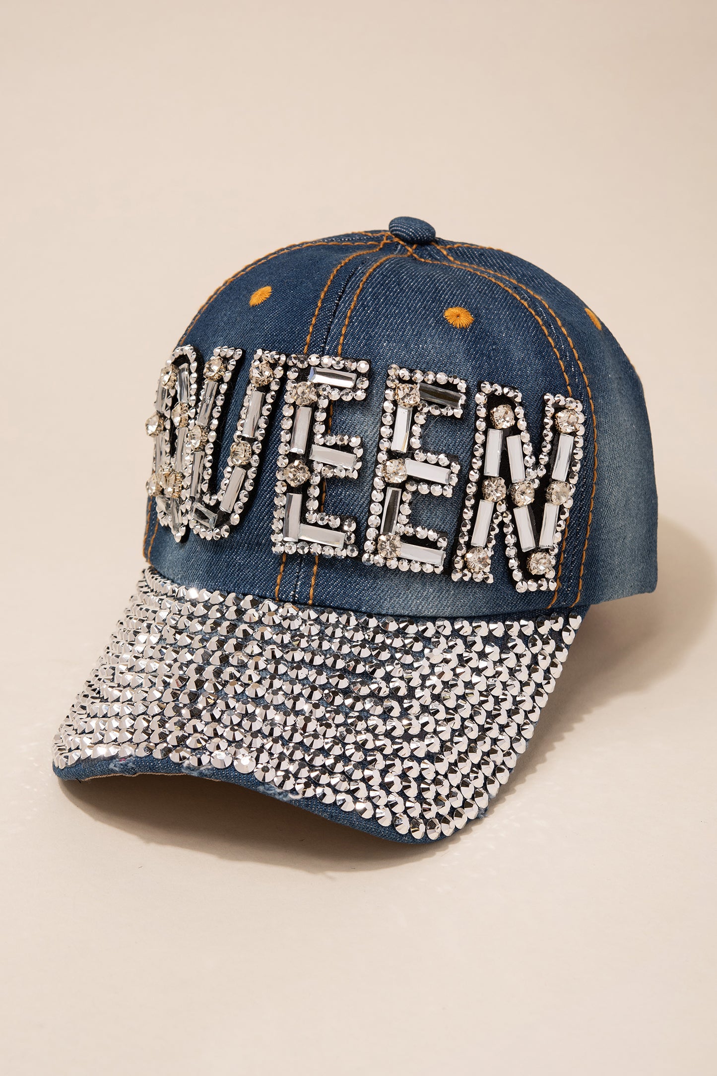 Yas Queen Shiny Stone Denim Baseball Cap