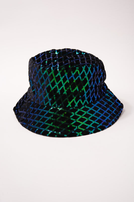 Diamond Sequin Bucket Hat | Green Rainbow