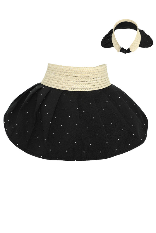 Naomi Fashion Wide Down Brim Fabric Sun Visor Hat | Black
