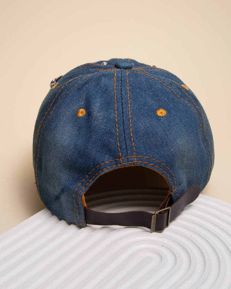 Jasmine Butterfly Jeweled Blue Denim Cap