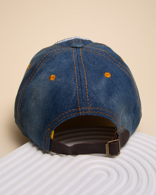 Janis Colorful Sugar Skull Distressed Denim Baseball Cap | Dark Blue