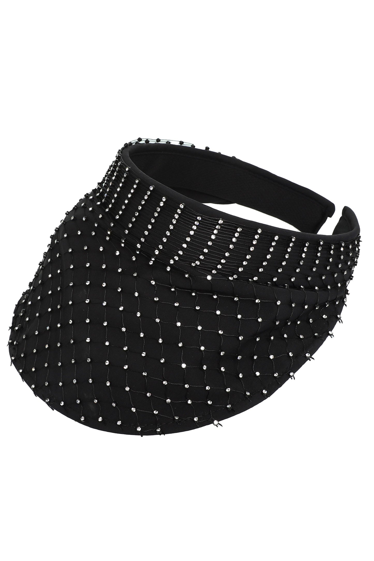 Ruth Fashion Rhinestone Netted Sun Visor Hat | Black